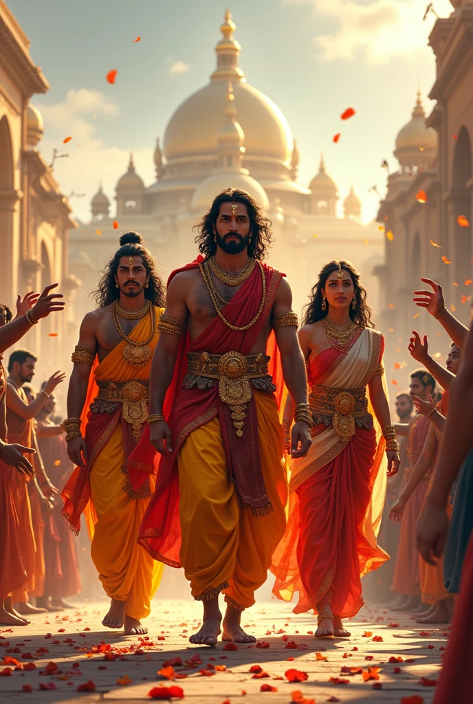 ram, laxman & Sita returning to ayodhya. With happiness