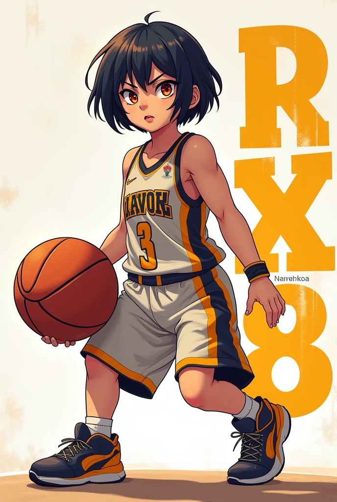 Strong basketball girl manga short hair have text Rx8