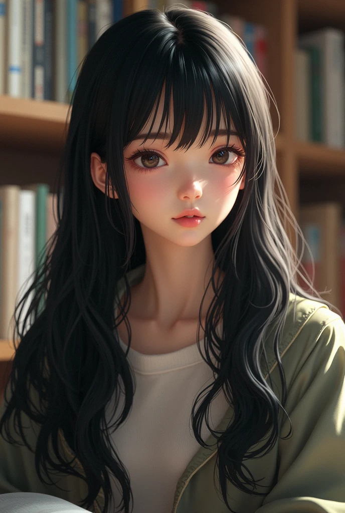 Girl, long black hair, student.ai end