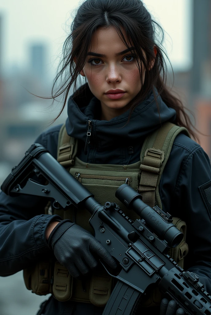 Beautiful girl in NSG commando outfit proper full outfit with gun

