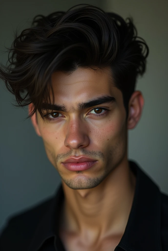 a male fair ,black eyes , black hair , , handsome , deep and black eyes , lean and toned , looks like mixture of Zayn Malik and Gabriel Alejandro Guevara Mourreau in "my fault"