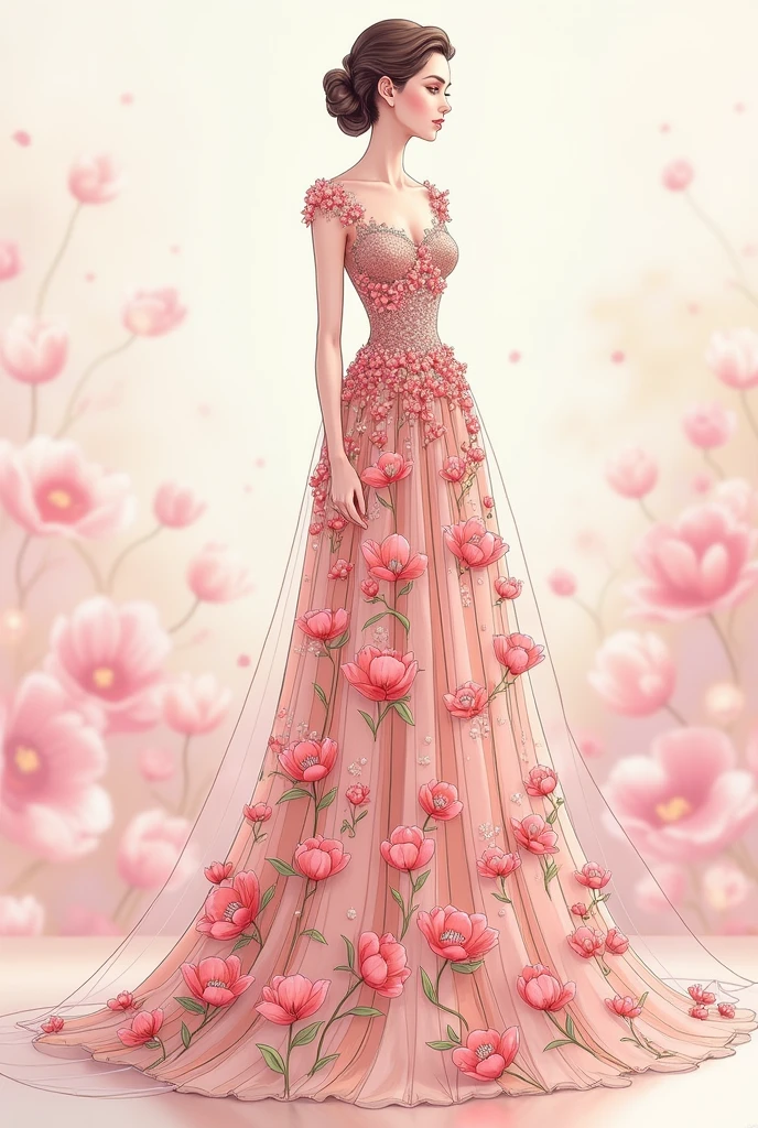fashion gown drawing yhat has tulips on it 