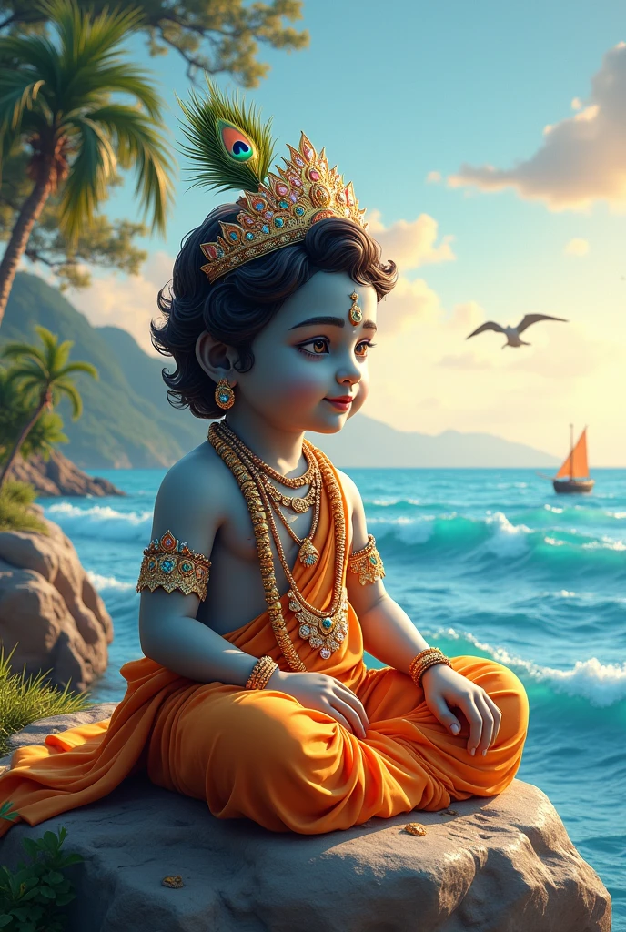 Shree krishna with beautiful sea background 