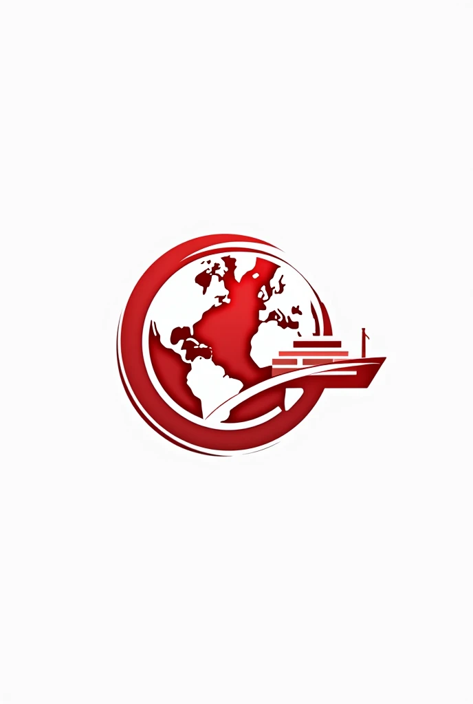 draw me an import export company logo with a container symbol, ship, Earth. Name: FMCGS GLOBAL, Main color: red white, professional creative style