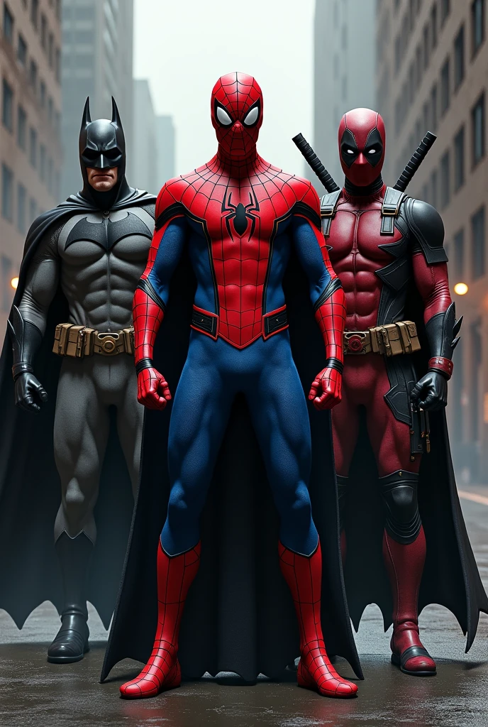 Spider man with batman Deadpool teamup
