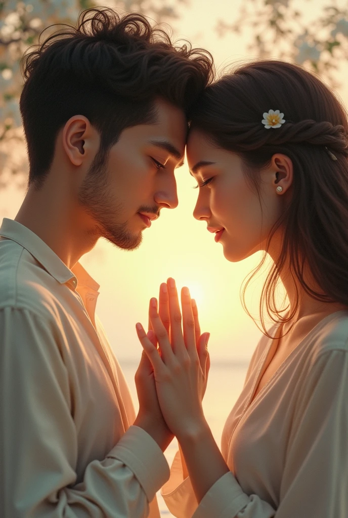 Man and woman lightly touch hands