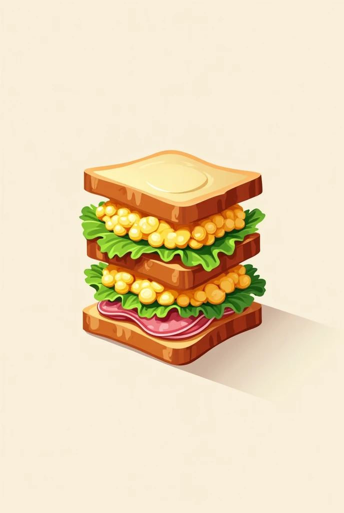 Show me a picture of this sandwich:
1.Bread
2.Boiled egg and Mayonnaise "mixed" (it should be egg sandwich spread)
3.Bake sliced potato
4.Lettuce
5.Ham
6.Cheese
7.Bread
Make it a art logo without a name and they all should be together and lined up from 1-7