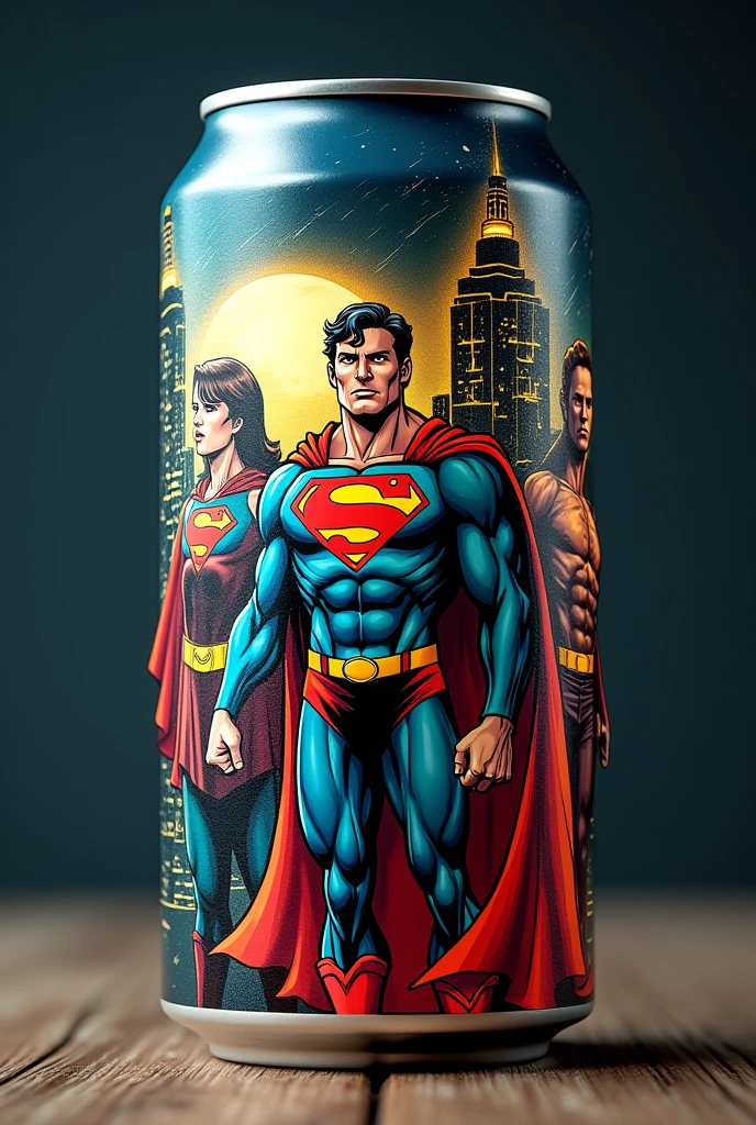 Beer can designed with superheroes 