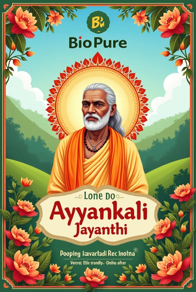 Make a poster regarding ayyankali jayanthi wishes to consumers from “BIO PURE” company indian company