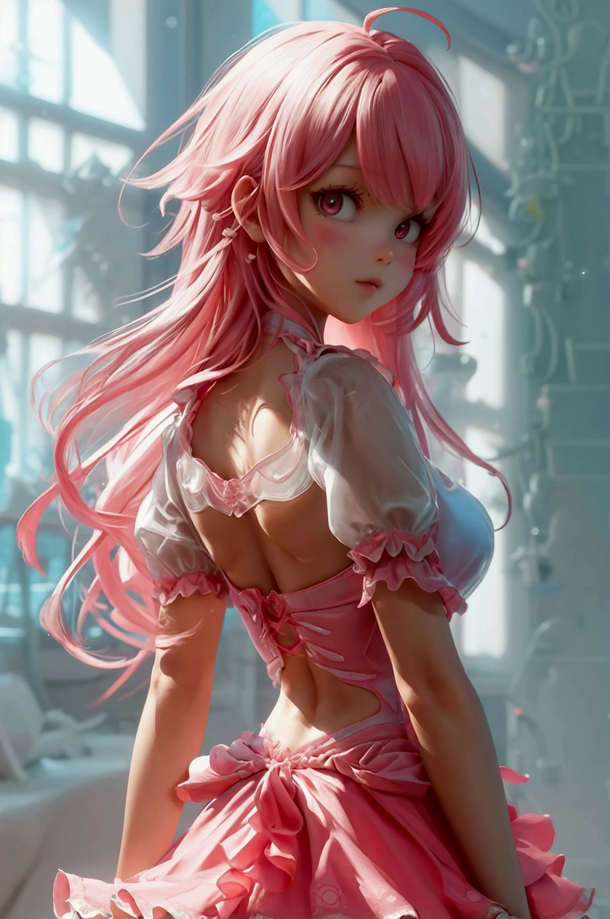 pink dress gil 12yo student, +3 View prompt standing, 3 View Drawings, side and Front and back, Character Sheet, Full body, Simple white background, character reference sheet, Concept art, design sheet, Character Design, full body adoptable horizontal clear charcter style sheet , front pose