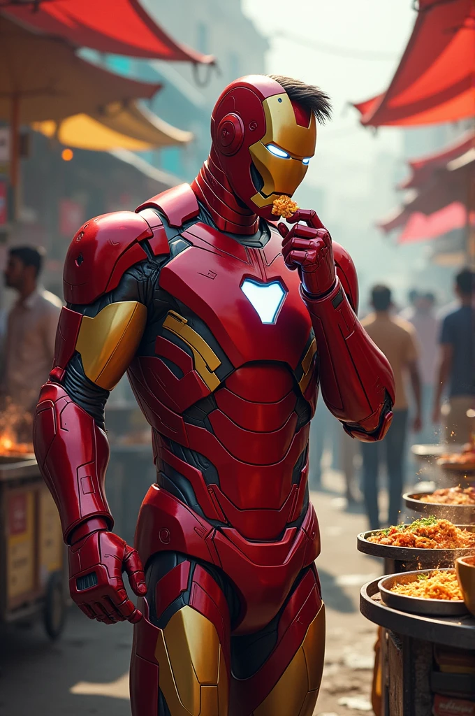 Ironman eating Street food in india