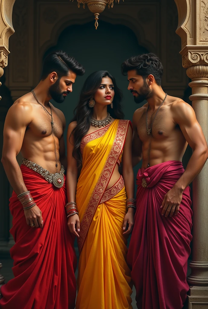 men wearing a saree with a women in a sexy way