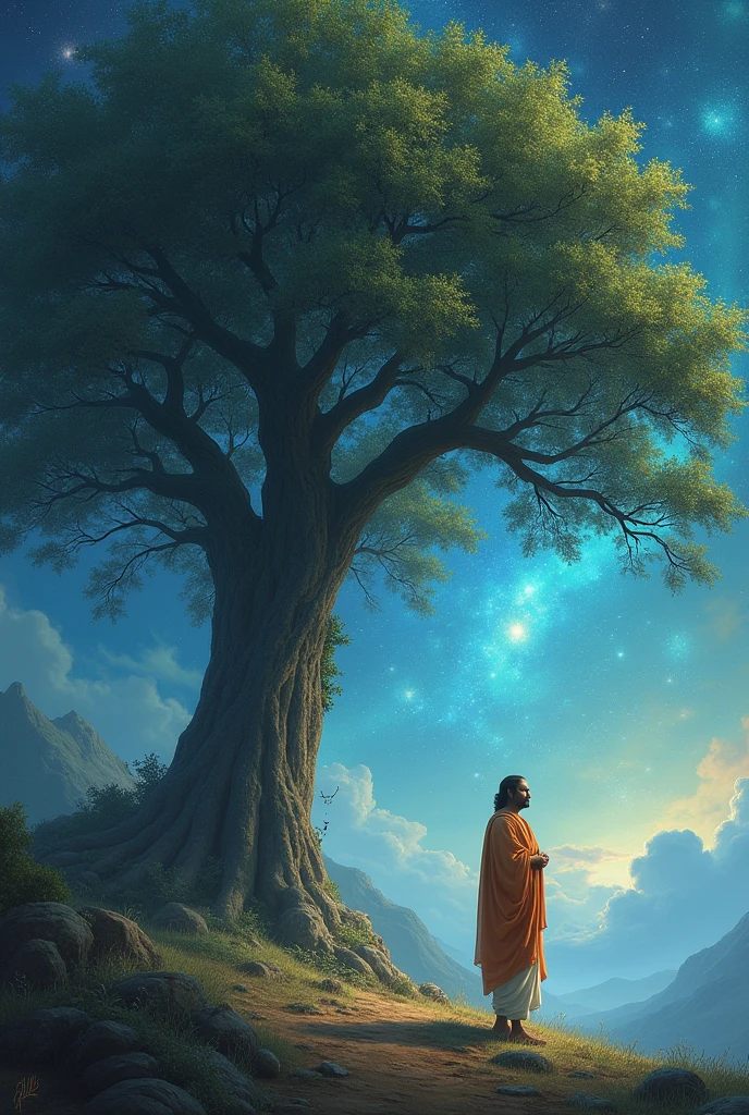 bhaghwan valmiki stand under the tree
in cosmic
background