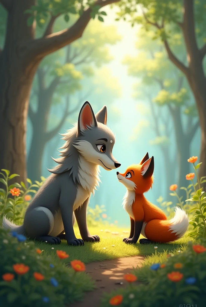 The little wolf examines the little fox