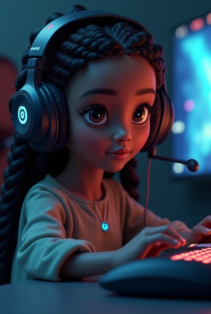 indian black girl skin with gameing headset