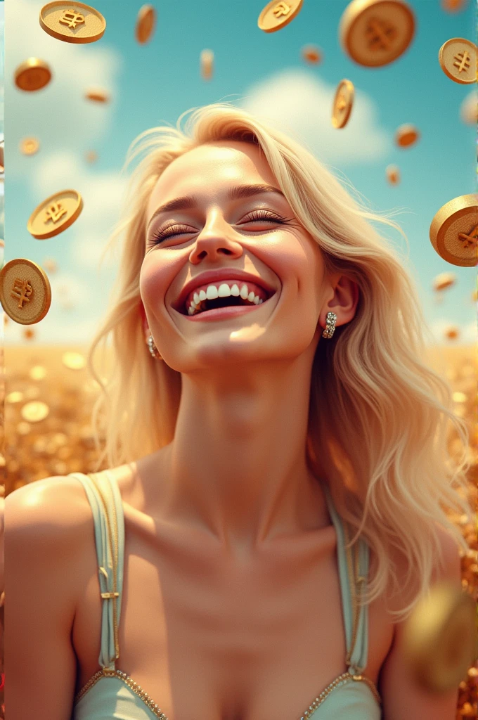 I want to create an image to use as my cell phone wallpaper. This image must represent the lottery, because I will soon win a prize of one hundred million euros and I want a picture so I can look at it every day and feel grateful, I want you to have the numbers: 09,06,21,22,37,17,15 In the picture. If you are going to make a person, make it a blonde woman because that's who I am., remember the prize is one hundred million euros