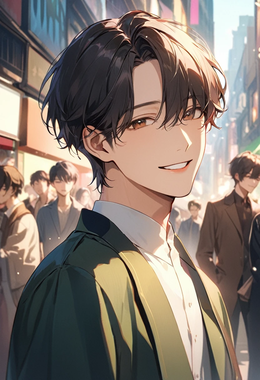 Korean Style、Highest quality、Handsome、One man、Man、27歳のMan、short hair、stylish、Perfect Face、Cinematic、1Only people、Smiled、cool