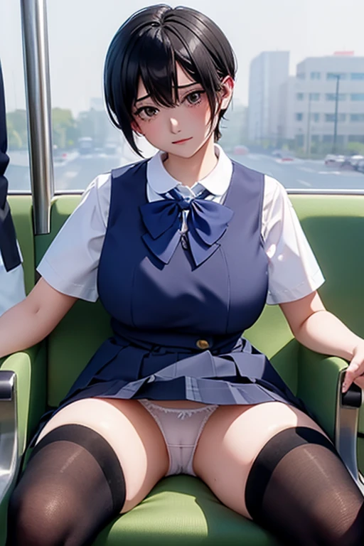 Train_women sitting_chair under_skirt underwear panties_visible pantyshot glowing thighhighs、((masterpiece)), ((Highest quality)), ((High resolution)), subway、school uniform、Large Breasts、Big Tits、Very large breasts、Raped、After sex、おまんこからSemen leaks、A lot of semen、Semen leaks、afterwards、Raped女性