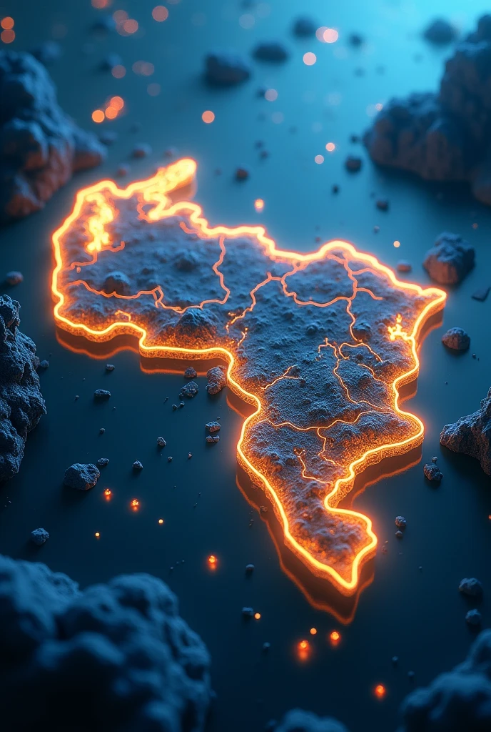 Design a map of Venezuela glowing in blue and gold light