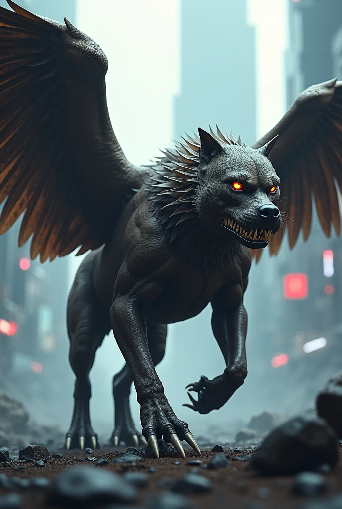 Pitbull + eagle angry hybrid futuristic