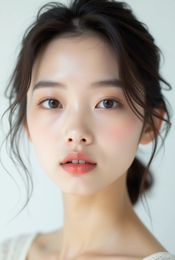 A korean female her face front with white background