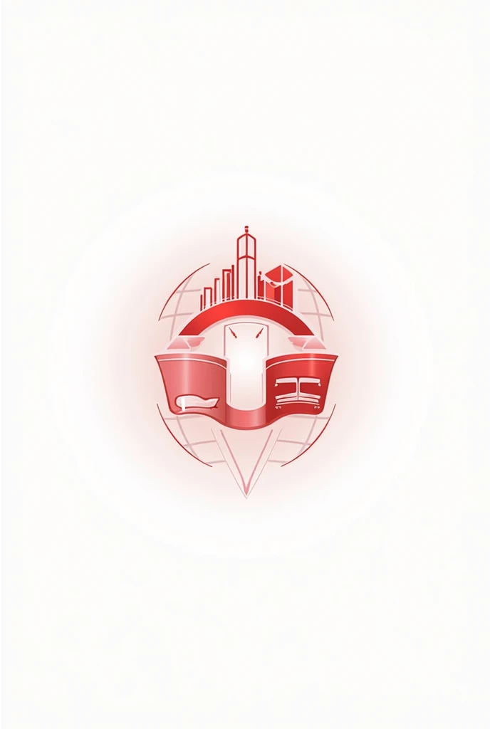 draw me an import export company logo with a container symbol, ship, arrow, Earth. Name: FMCGS GLOBAL, Main color: red white, professional creative style