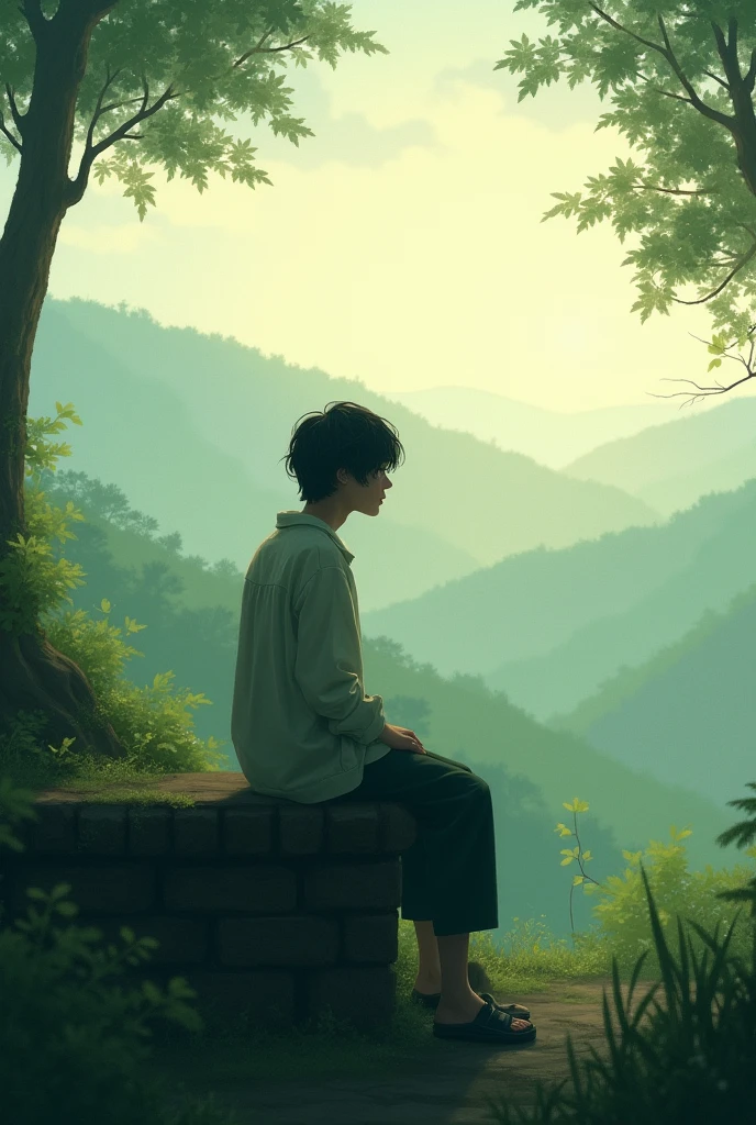 Lover sitting alone thinking about man in nature