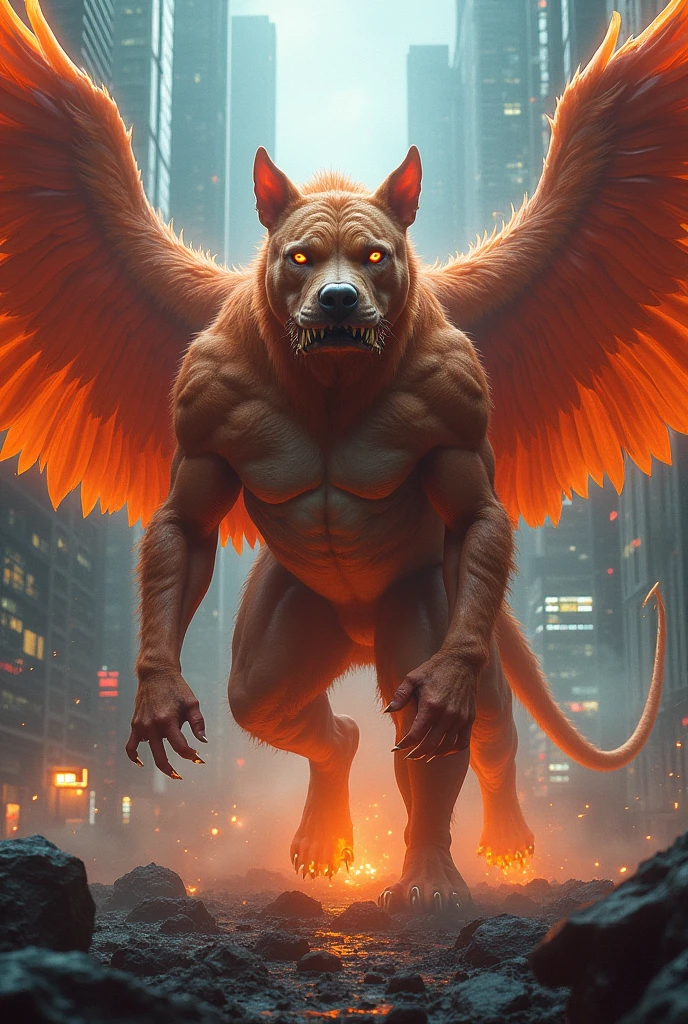 Pitbull + phionex angry hybrid futuristic