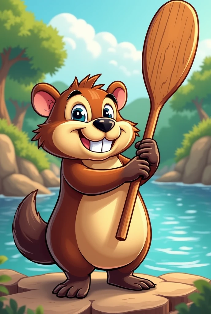 cartoon character holding a paddle