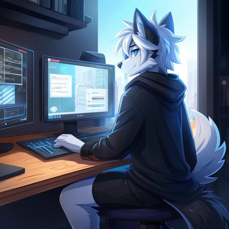 Atlas (Quartto)
A white Anthropomorphic male wolf with black hair, black nose and blue eyes and black glasses standing in front of multiple computers and screens looking at them while in a thinking pose
Looking like a nerd
With black glasses
Standing in front of multiple computers and screens
In a thinking pose with glasses )) , looking at viewer,a little to the side, fur,solo, cartoon, (highly detailed illustration:1.2), best quality, masterpiece, solo, tail, torso, , standing, social (((male))) uploaded to e621, zaush, foxovh, movie lighting, thicc, alone, detailed, 8k res, hires, detailed eyes, good anatomy, good perspective, towards viewer, by bebebebebe, by sicklyhypnos, by gerkk, by orf, nice hands, perfect hands, happy, romantic, ray tracing lighting, rtx on, By Bebebebebe, by SpiritD, by KOBITOWANI, b est quality, masterpiece, perfect anatomy, detai led picture)), 1femboy, , sexy body, fluffy tail, shy, horny, romantic, up close, wearing not a single bit of clothing, huge thighs,, huge