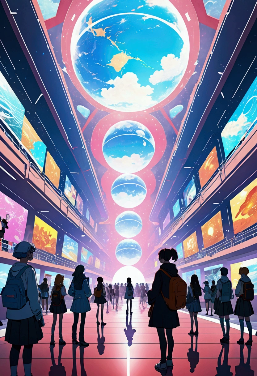 Futuristic tech fest in a college in Anime style