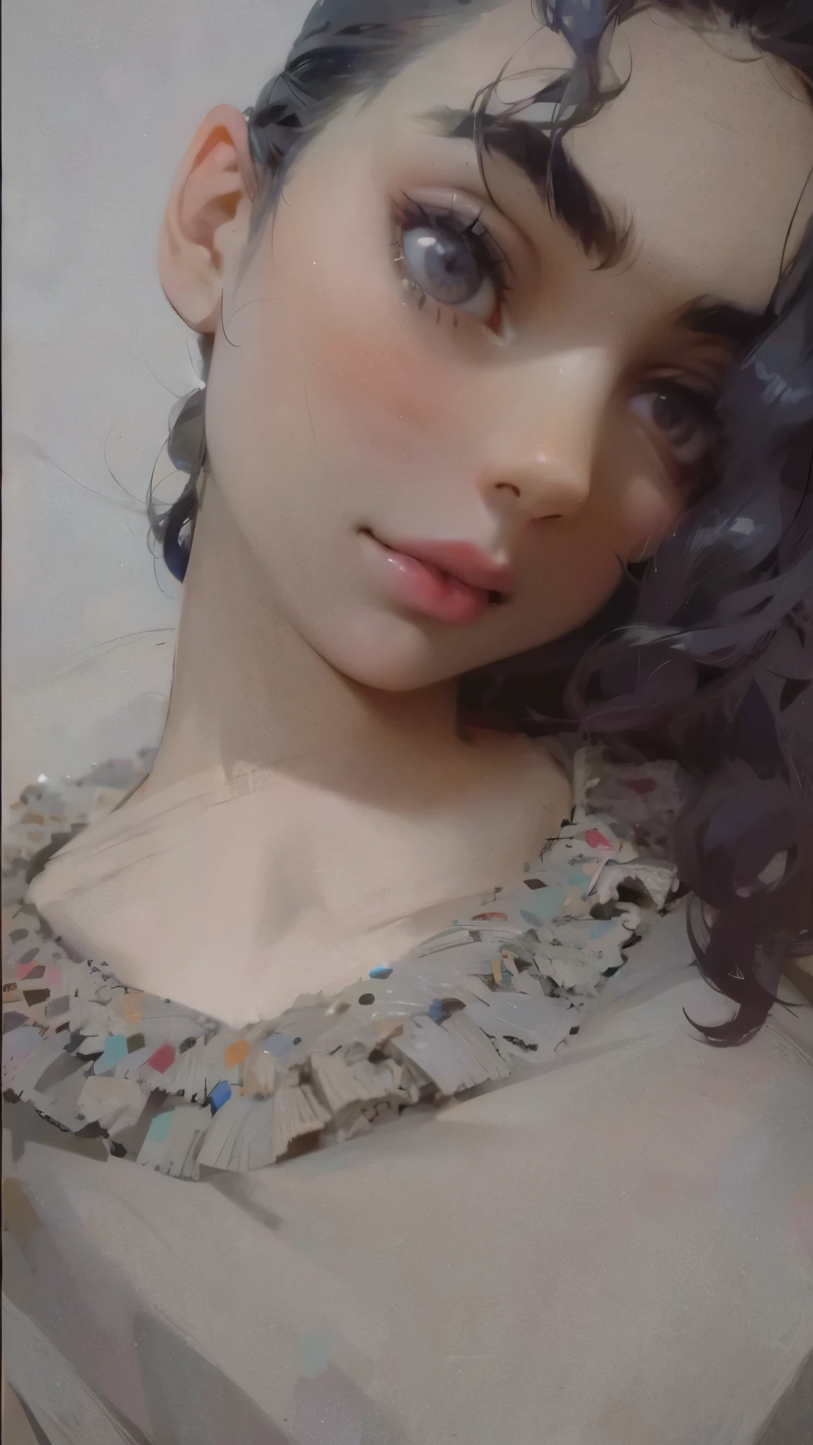 Happy beautiful anime girl, black hair, black eyes