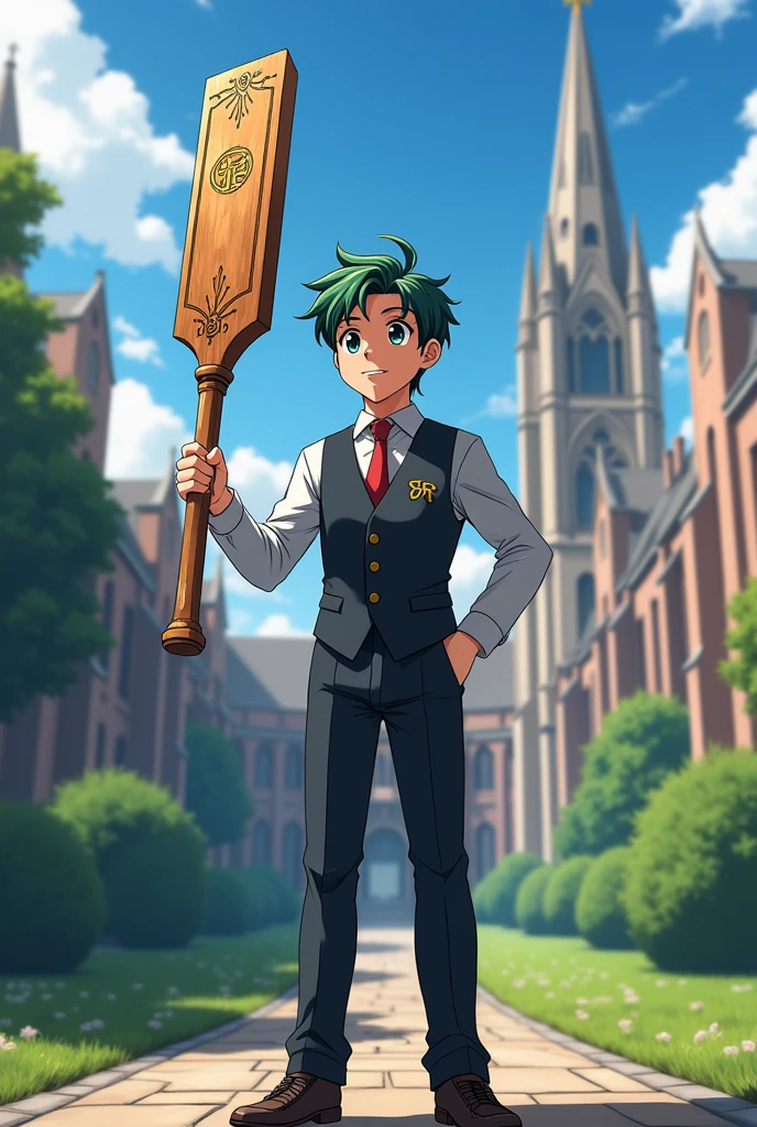 anime character holding a paddle of tau gamma phi 