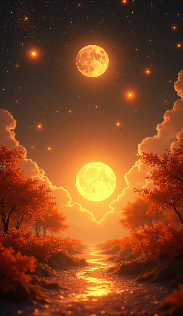 Starry sky, Mid Autumn Festival, warm yellow tone, ultra wide angle lens, bright light, ultra clean background, C4D, OC renderer, 3D effect
