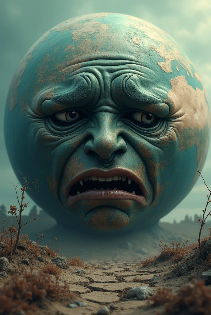 the earth has a sad face due to the disaster