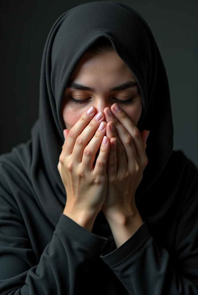 Photo of a woman wearing a hijab being strangled