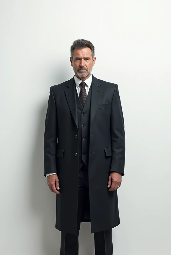 A male face front he is stand straight like a teacher with white background more