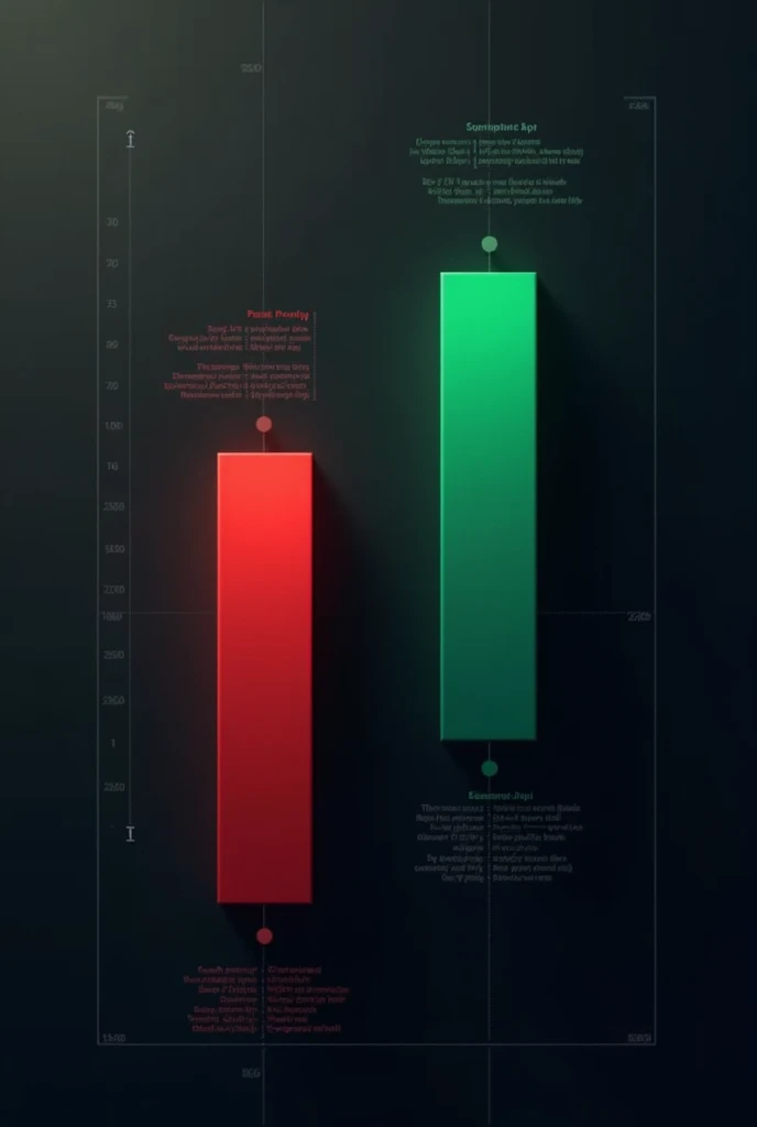 Create a red doji candlestick and a green doji candlestick  put names of the Candlestick and write in text the purpose of the cadles and what it represents use a dark chart like background put the name of the candlesticks in bold letters 
