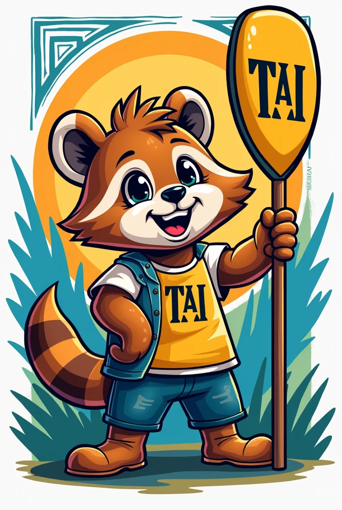 cartoon character holding a paddle of tau gamma phi for tshirt design