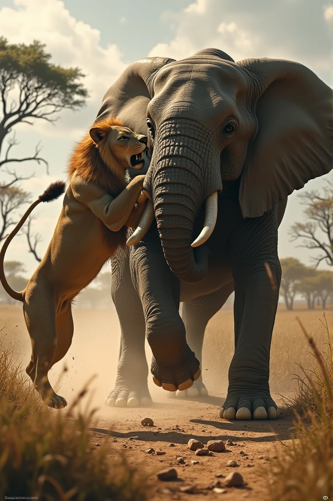Lion kills elephant