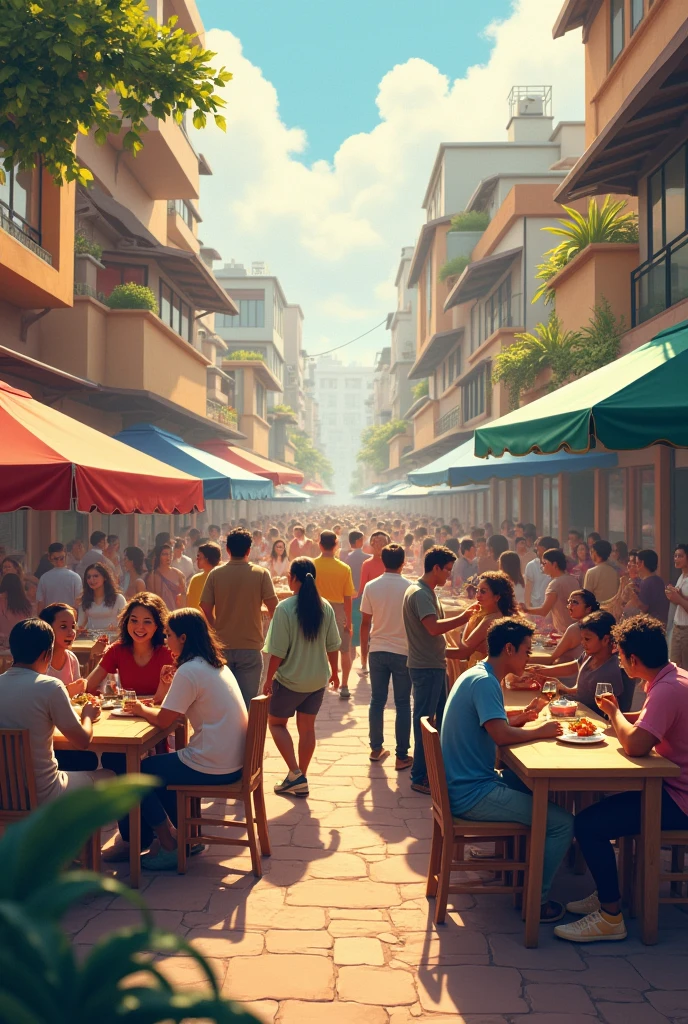  "A diverse group of people engaged in various social activities, representing different cultures and communities, with a background that symbolizes society and social interactions."