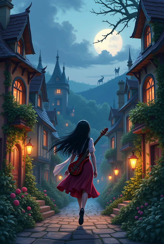 Marceline walking through the streets of a neighborhood for wallpaper