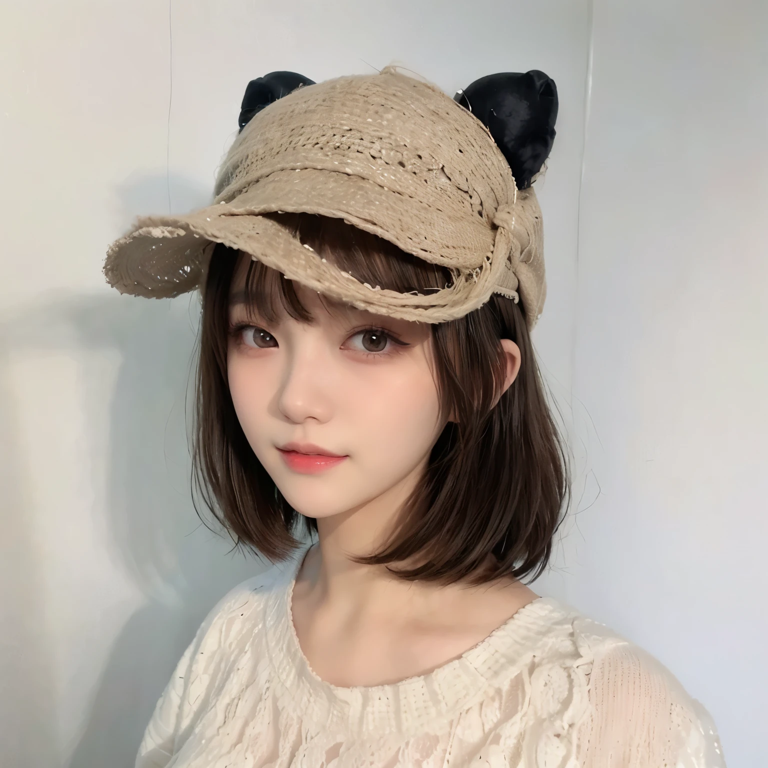 (close up:1.4)、(Original Photography:1.2)、(相piece写实:1.4)、(masterpiece:1.3)、(Top quality:1.4)、Like a dream、(Delicate eyes)、(Detailed facial features)、(Detailed clothing features)、Clear skin、(Smooth skin)、(Slender beautiful girl)、(Beautiful leg line)、big eyes、A girl、(full-body shot)、solo、Cute little、Happy smiling face、(Big breasts)、Beauty breasts、Bangs、Short Bob、Dark-haired、Black eyes、visible、Obscene、piece、The light hits the face