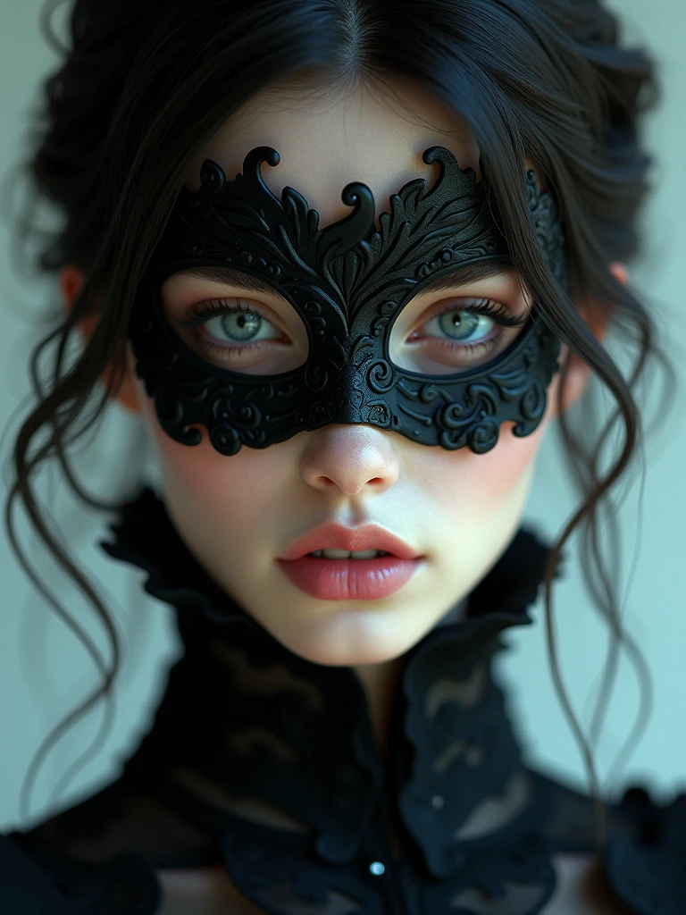 Close-up of people wearing masks, Dreamy Goth Girl, elegant render, Half-length photo, , photoshop render, Ebony lococo, Elegant girl, Female spy, Haunted beautiful young woman, super-hero girl, extravagant dress, beautiful girl