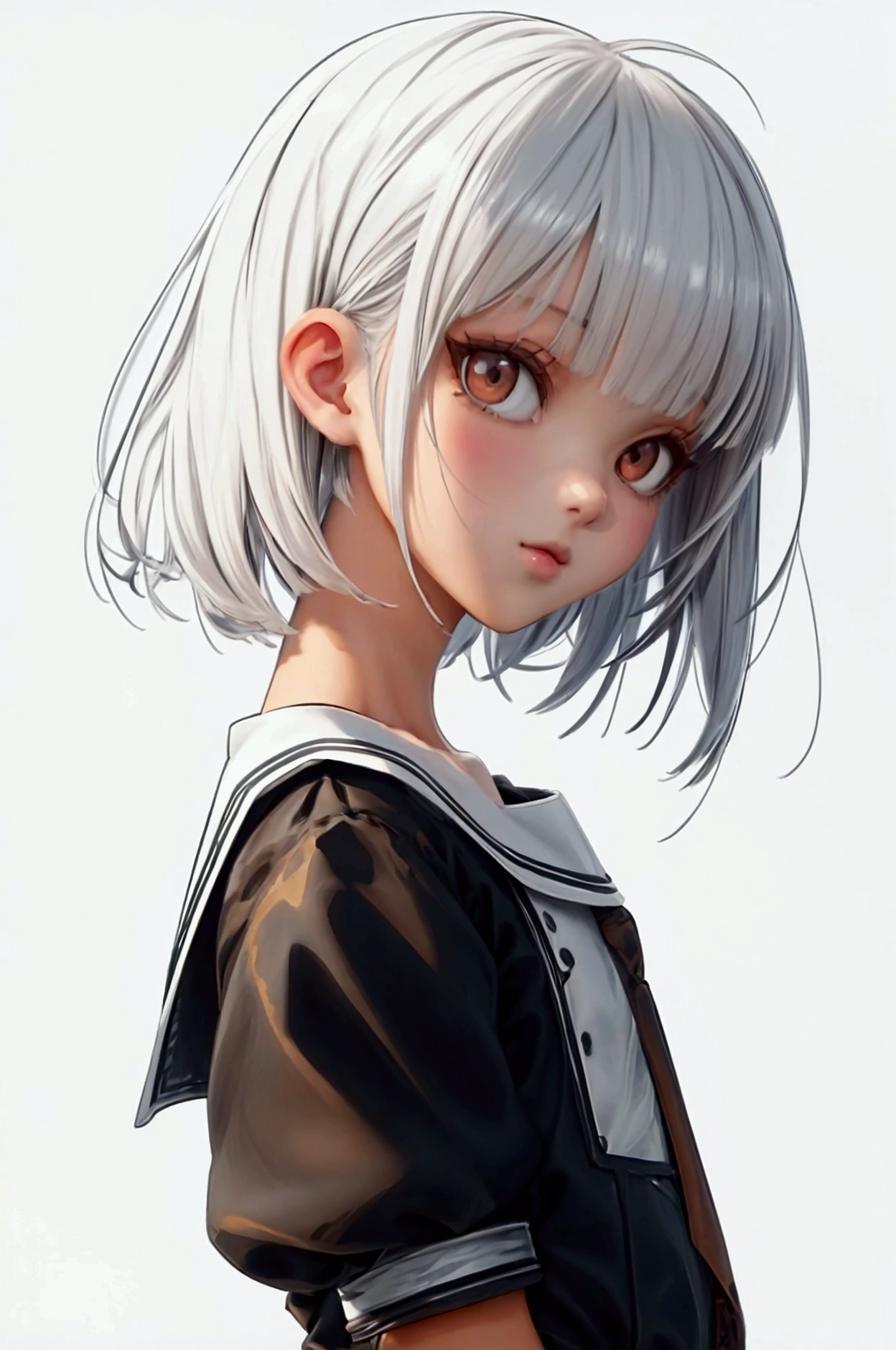 beautiful girl with no hair, no hairs on head, skin head , wearing dress  , 12yo student, +3 View prompt standing, 3 View Drawings, side and Front and back, Character Sheet, Full body, Simple white background, character reference sheet, Concept art, design sheet, Character Design, full body adoptable horizontal clear charcter style sheet