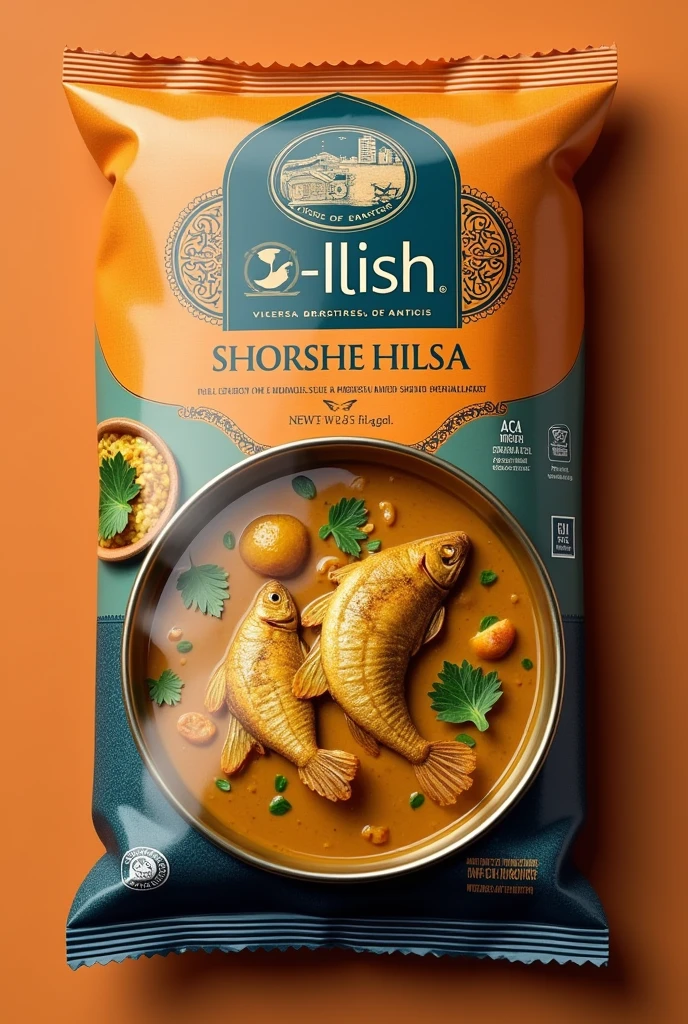 Package design for Canned Fish. Hilsa fish curry which is called shorshe hilsa. Parent Company is D-Ilish and a product by ALLFin. The product name is shorshe hilsa.