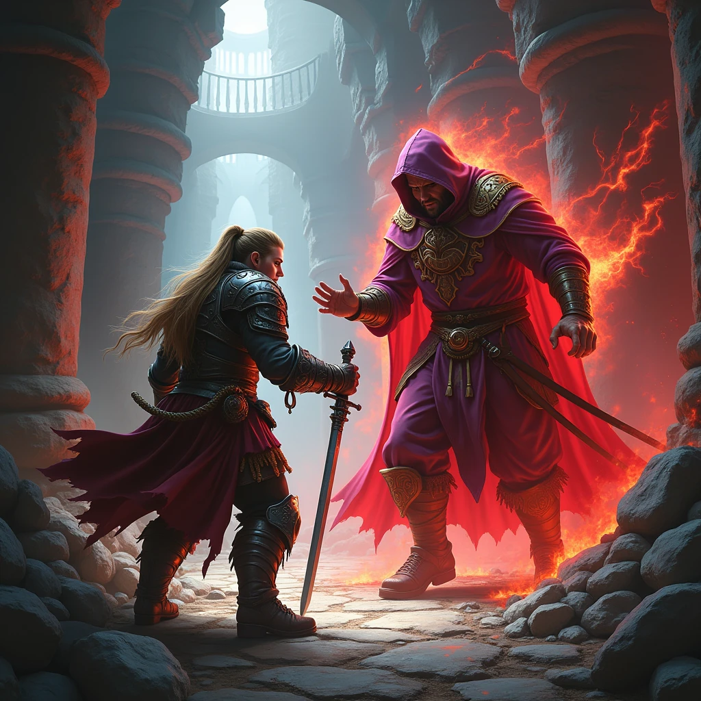 A female dwarf warrior struggling against the Red Wizard's powerful spells.、Dungeons&Dragons