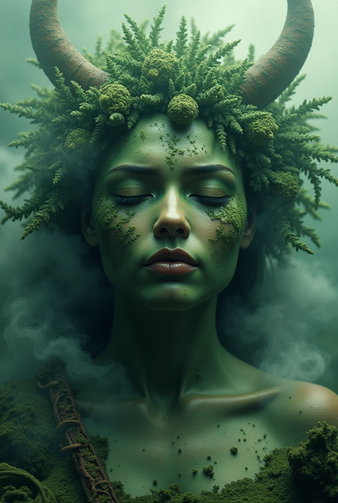 Te fiti front view eyes closed burning pollution