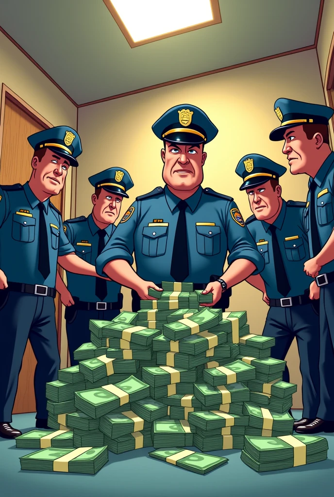 "The police seized a large amount of money." Cartoon image 