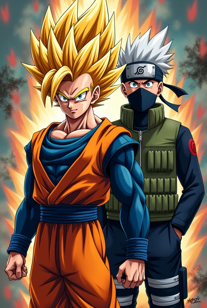 Vegetta ssj4 and kakashi wallpaper from the front with graffiti jacket